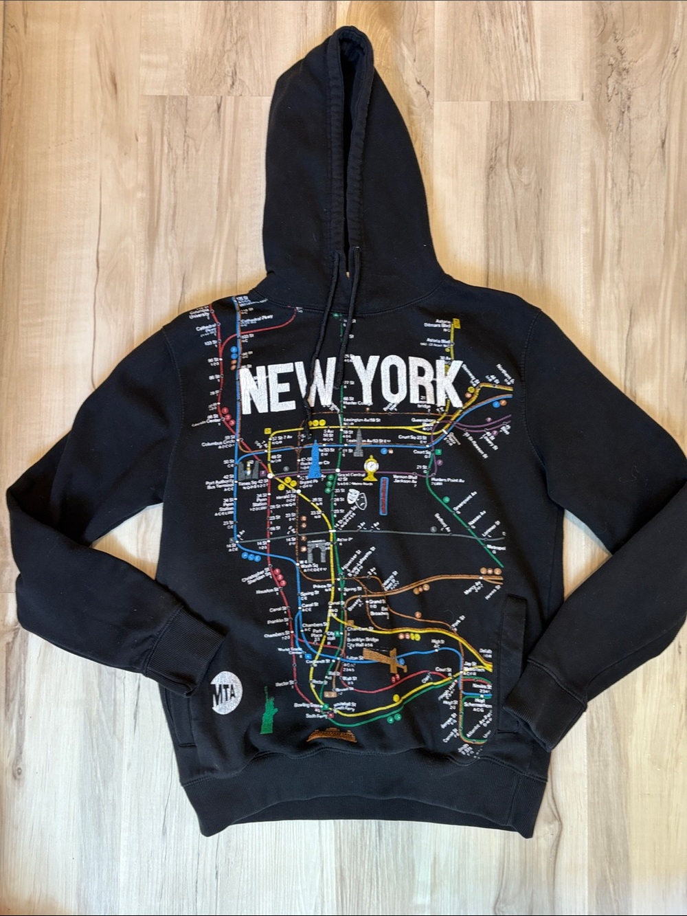 MTA Black Hoodie with Multicolor New York Subway Map Graphic